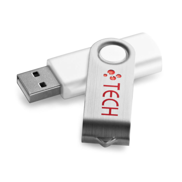 USB muistitikku omalla varilla ja logolla